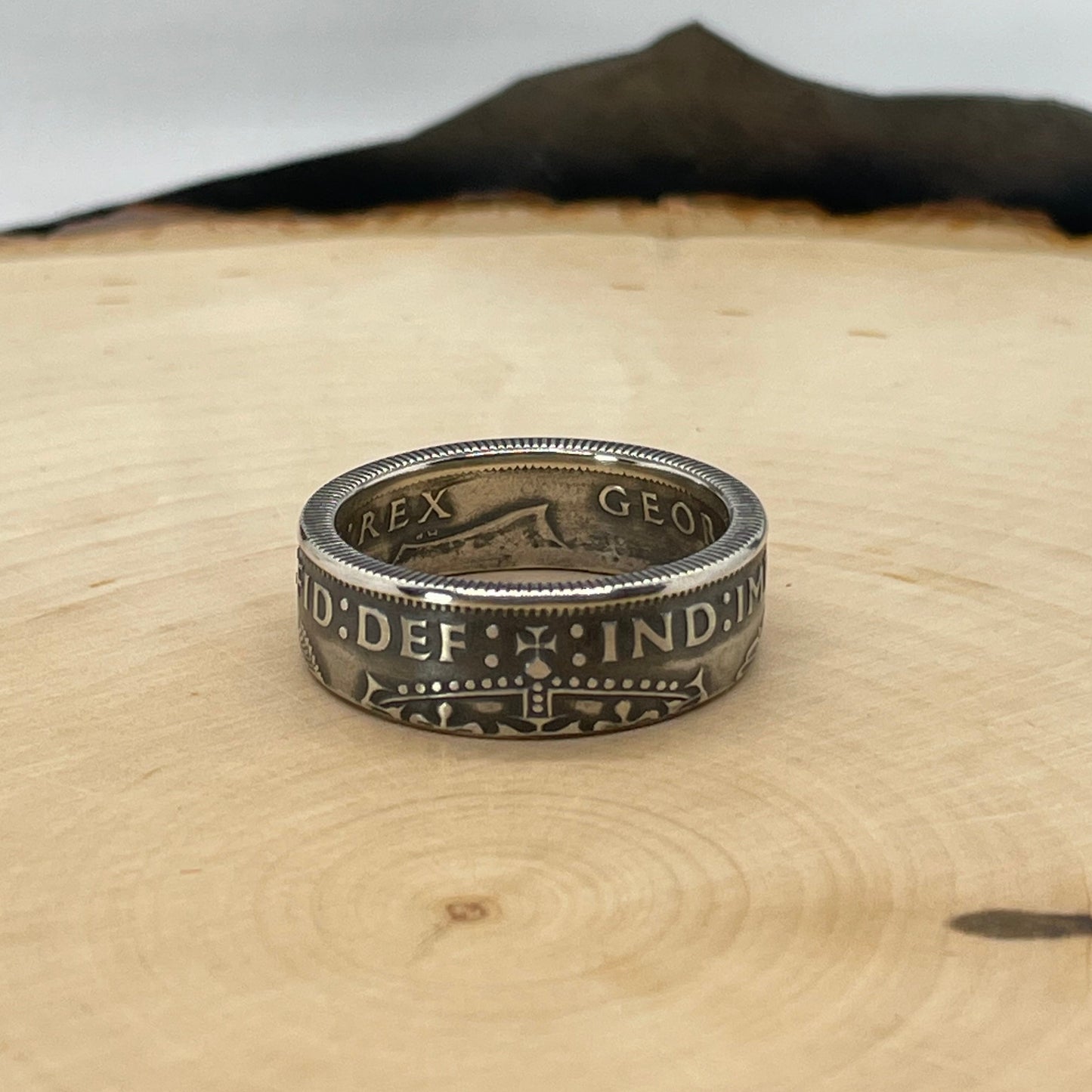 UK Two Shillings Silver Coin a light wood round. - Mountainstruck Coin Jewelry