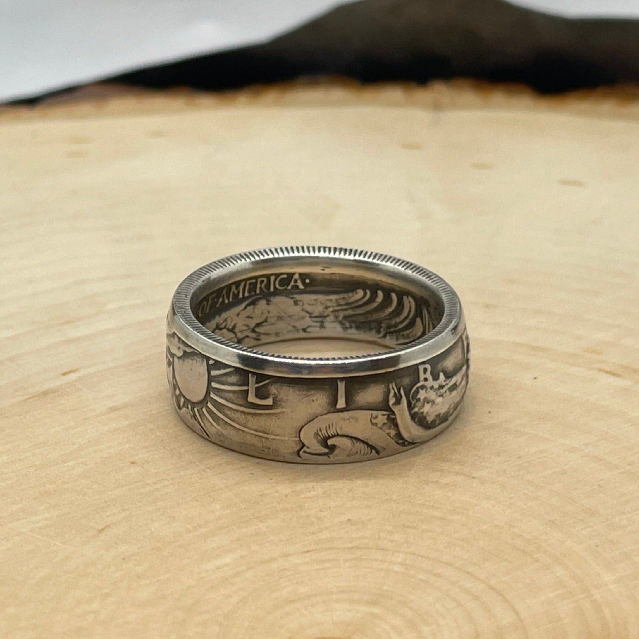 Walking top Liberty Silver Coin Ring