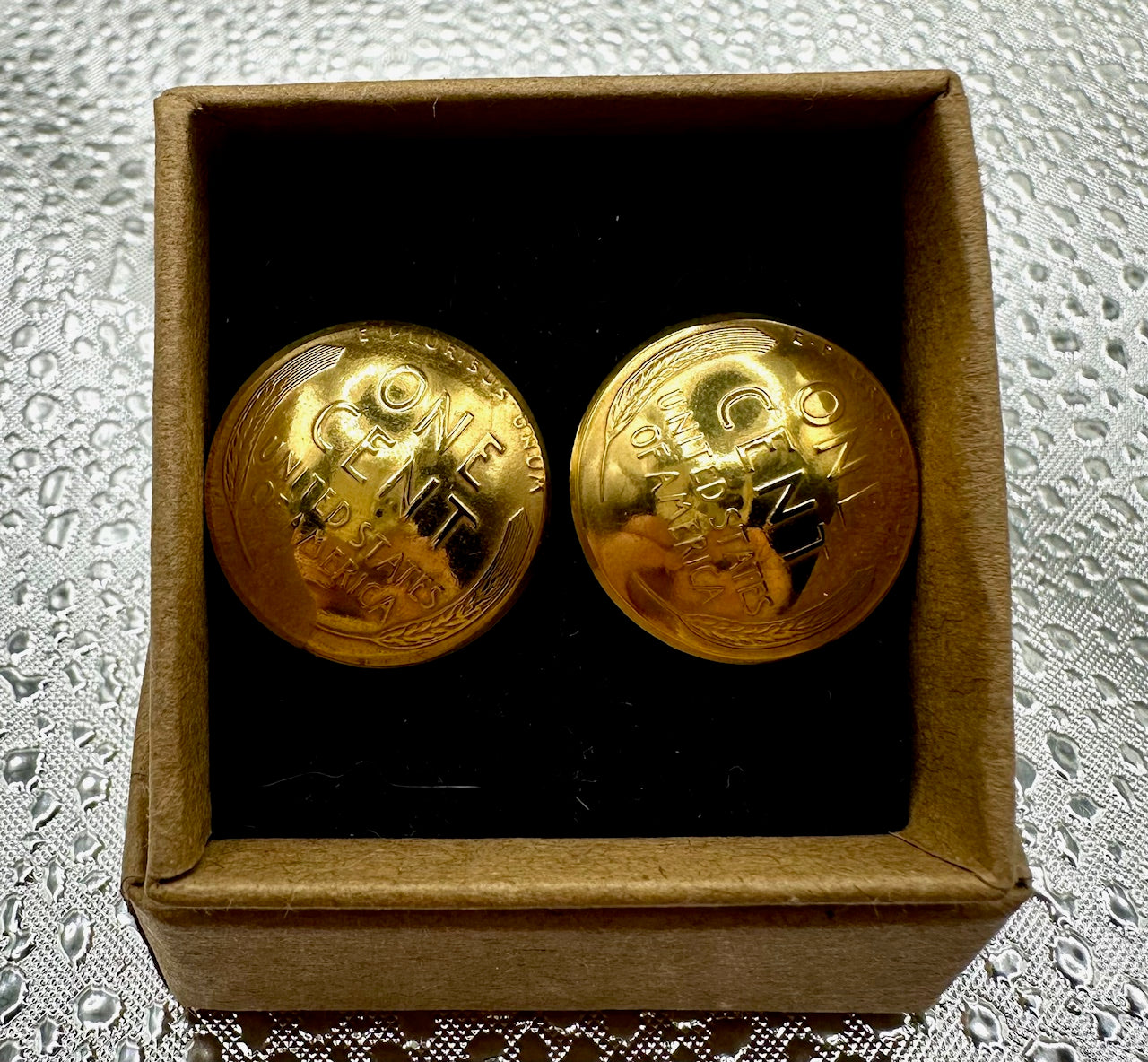 24k Gold Plate U.S. Wheat Penny Coin Cufflinks