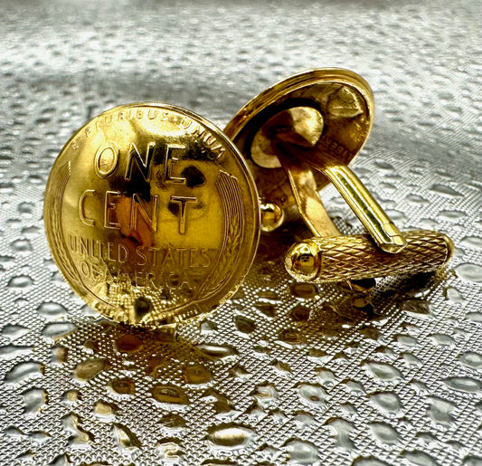 24k Gold Plate U.S. Wheat Penny Coin Cufflinks