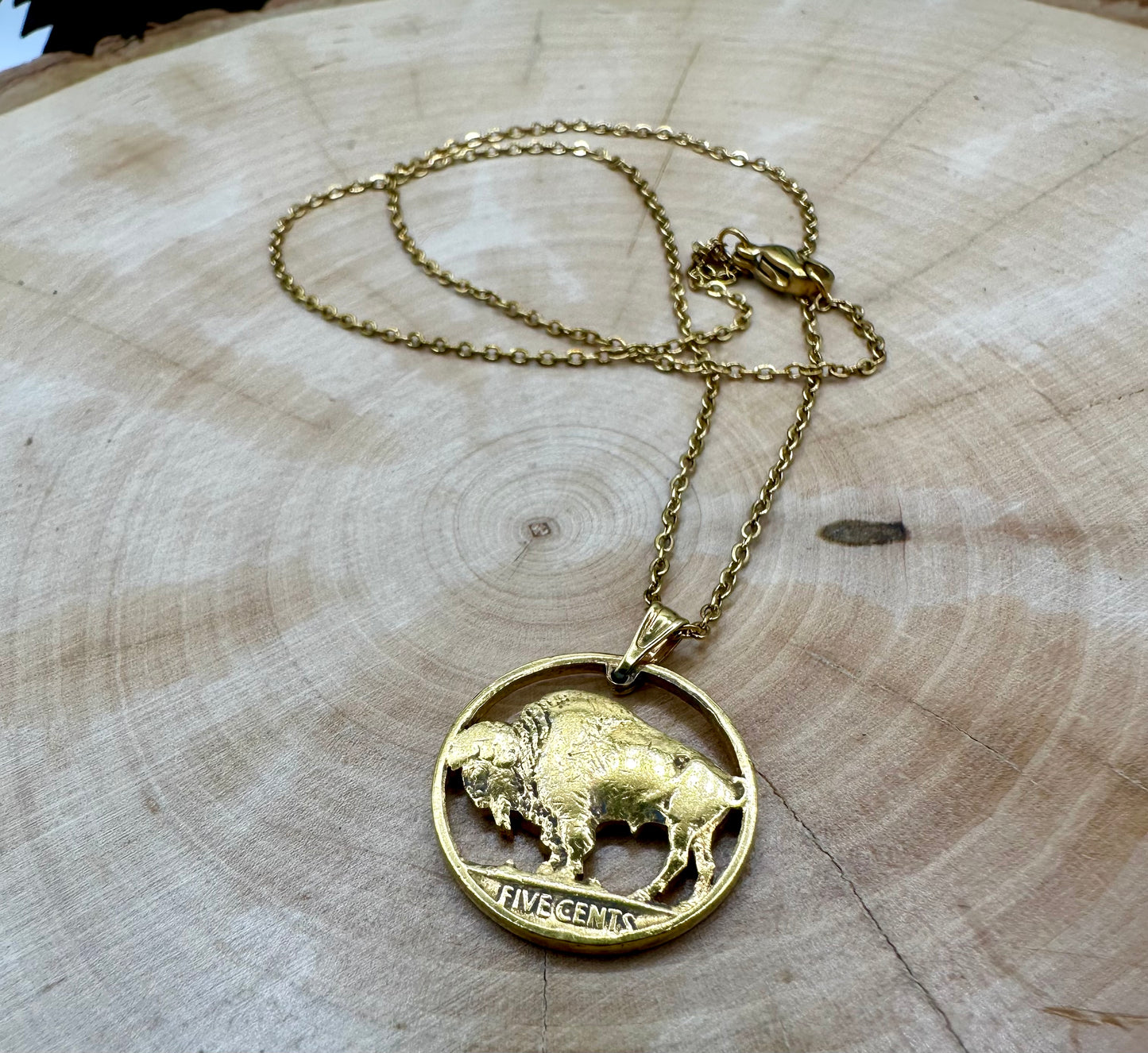 U.S. Buffalo Nickel Hand Cut Coin Necklace (Back)
