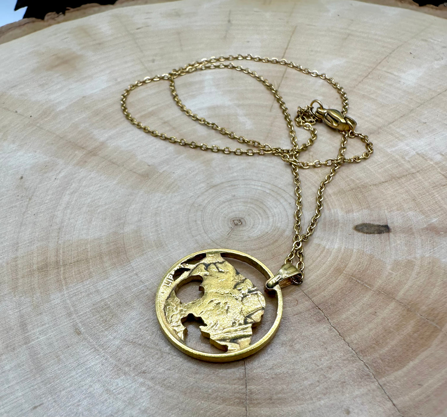U.S. Buffalo Nickel Hand Cut Coin Necklace (Back)