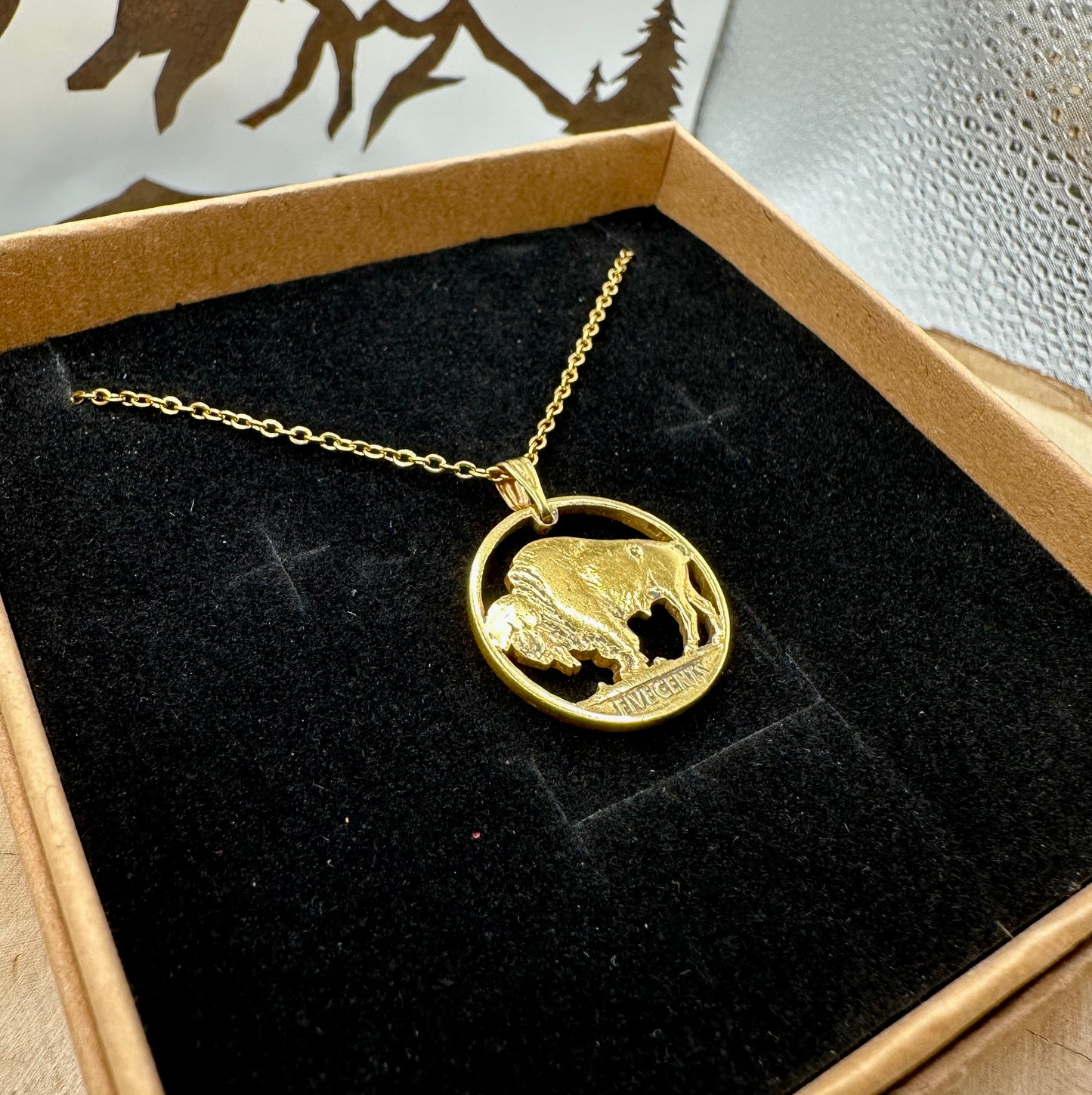 U.S. Buffalo Nickel Hand Cut Coin Necklace (Back)