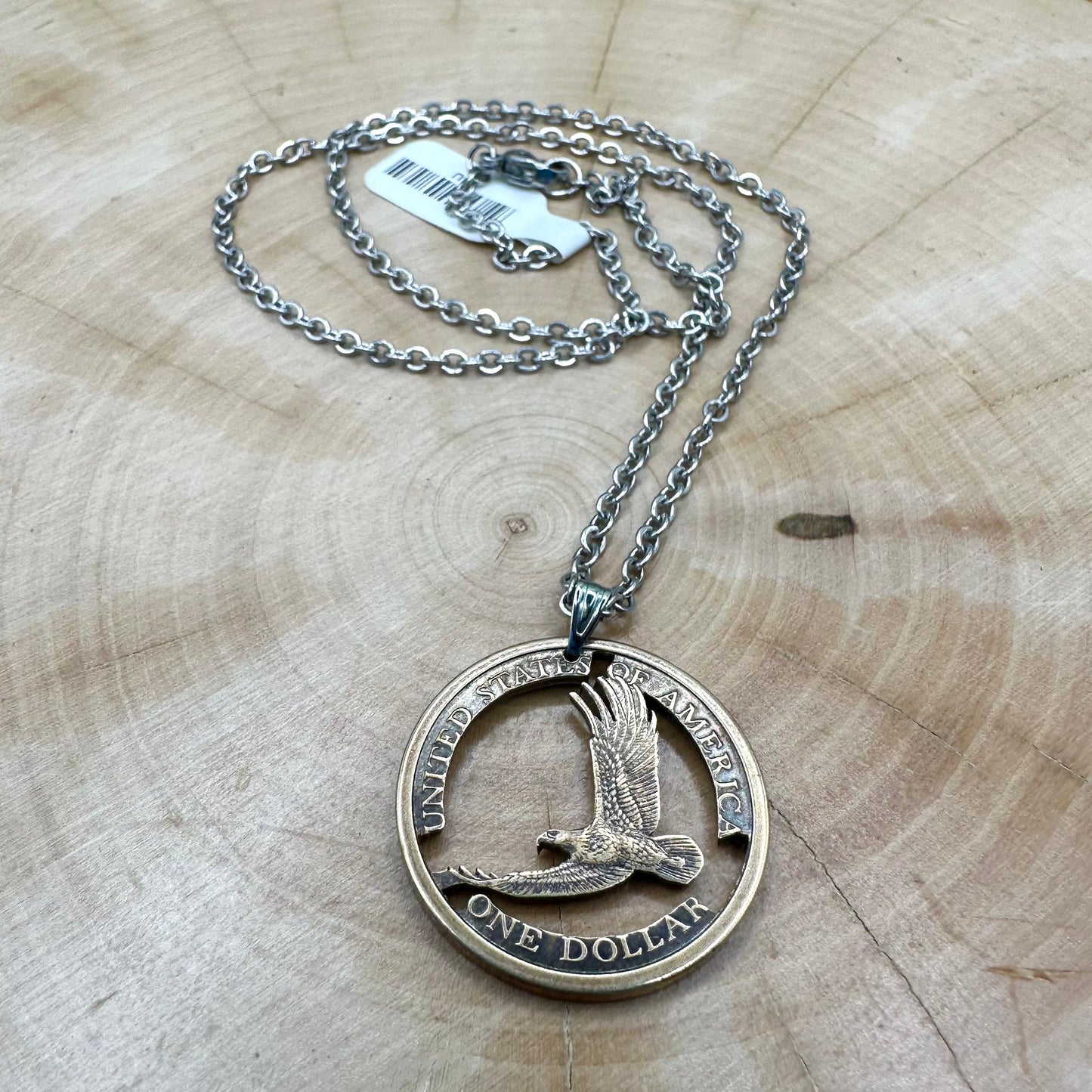 U.S. Flying Eagle Sacagawea One Dollar Hand Cut Coin Necklace