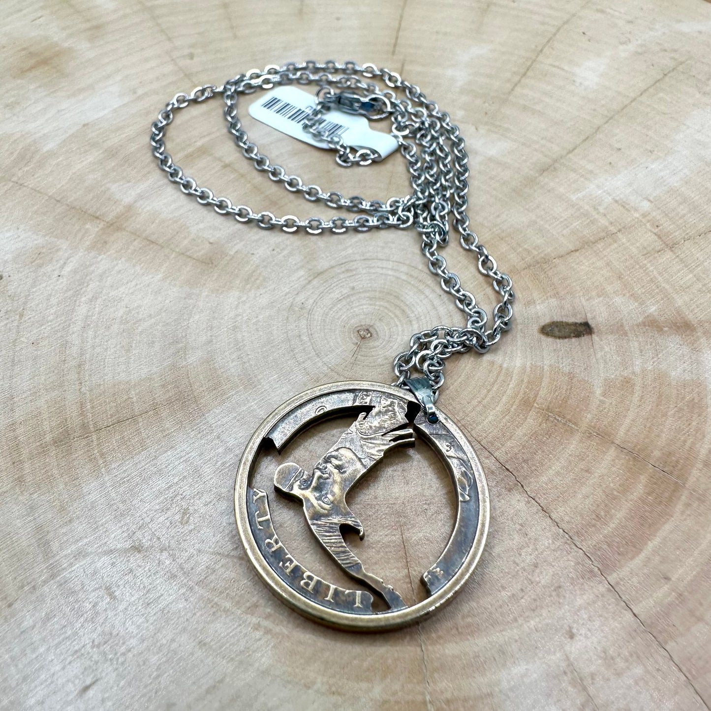 U.S. Flying Eagle Sacagawea One Dollar Hand Cut Coin Necklace