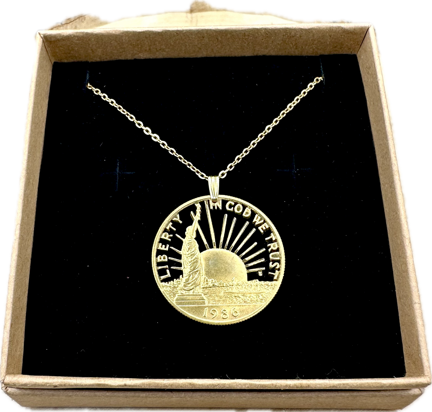 24k Plate U.S. Nation of Immigrants Half Dollar Hand Cut Coin Necklace