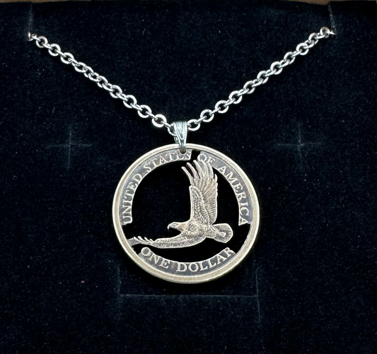 U.S. Flying Eagle Sacagawea One Dollar Hand Cut Coin Necklace