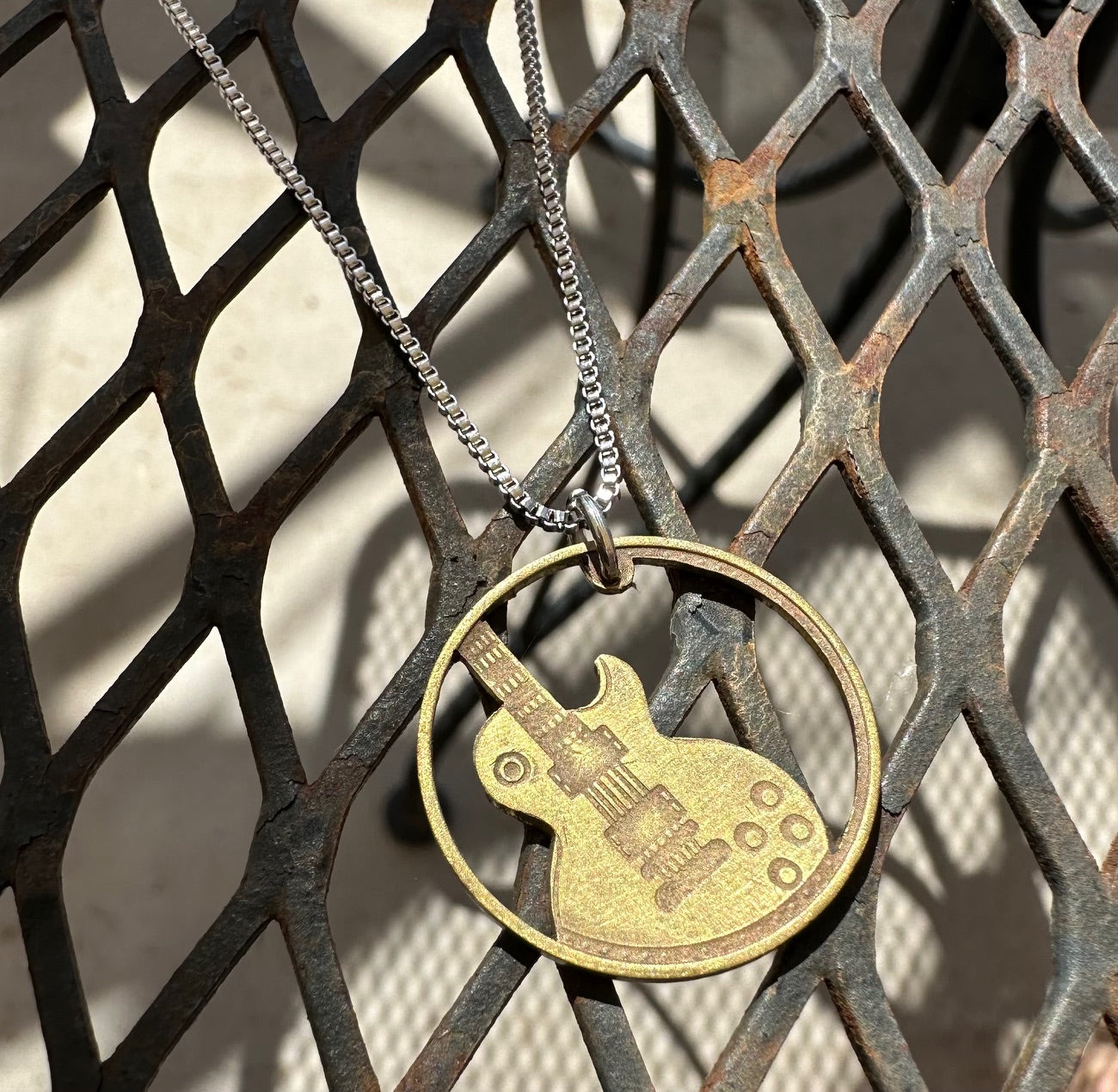 Guitar Token Hand Cut Necklace