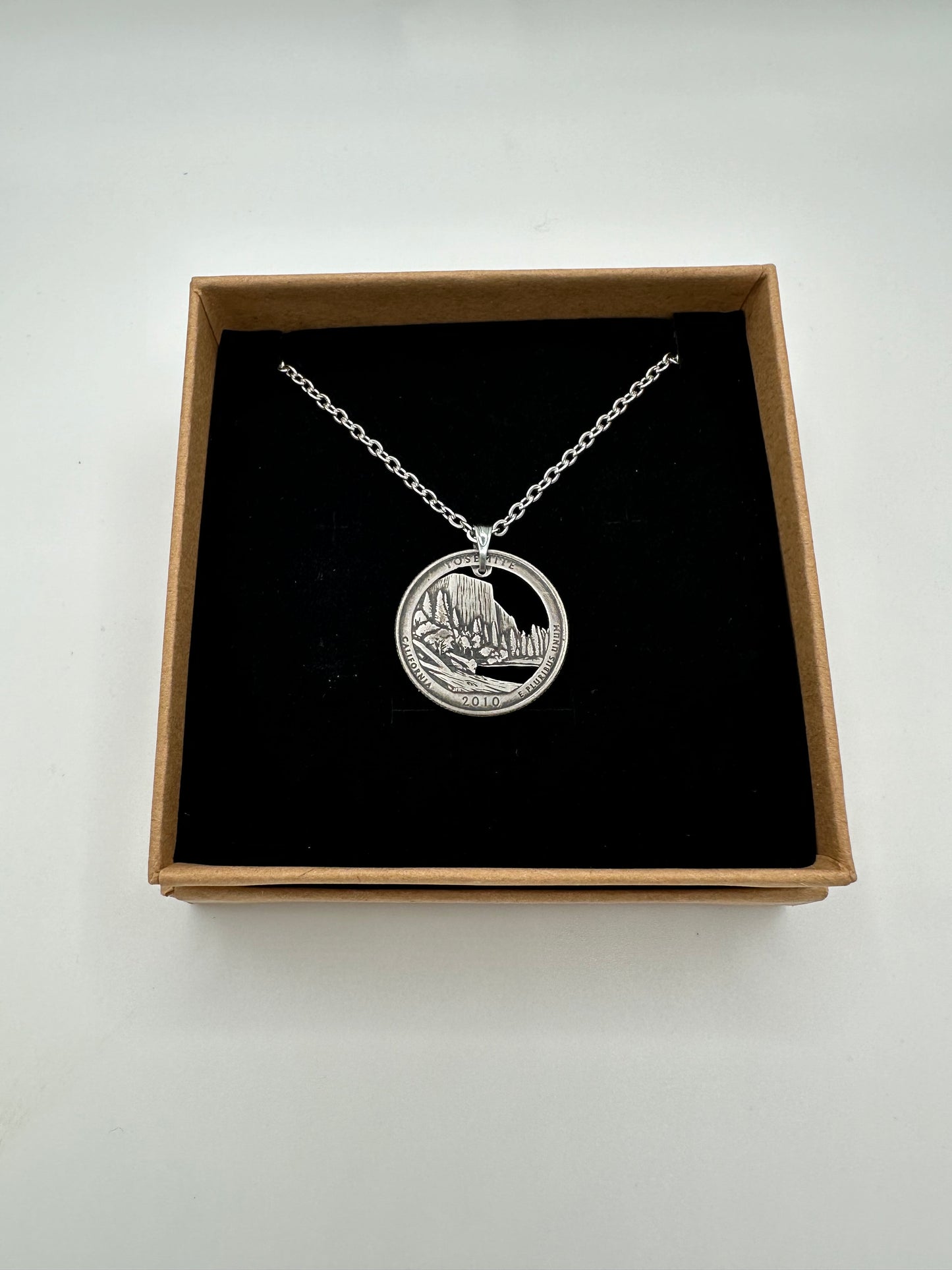 Yosemite Park Cut Quarter Coin Necklace Jewelry