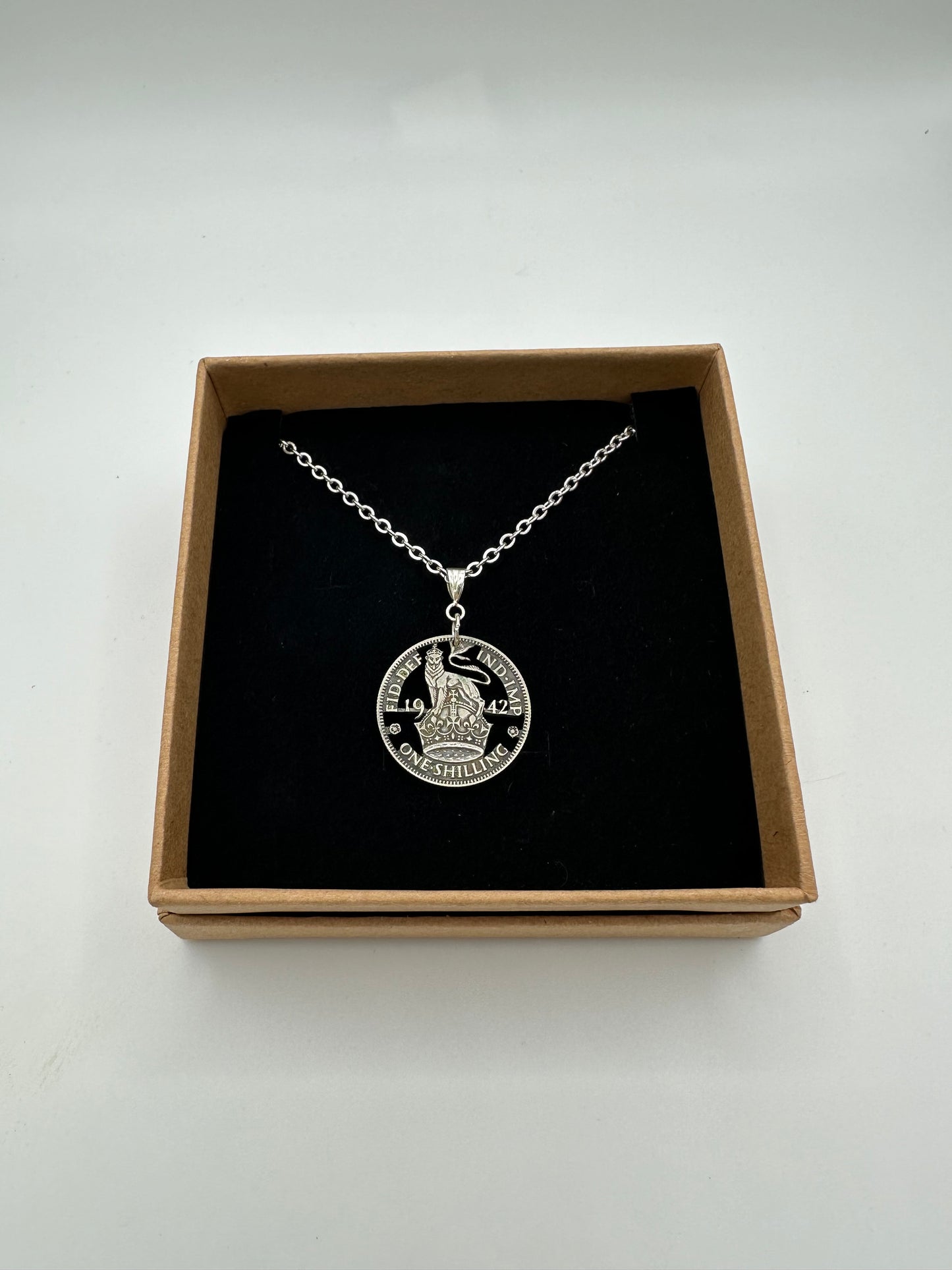 UK Silver Cut One Shilling Coin Necklace Jewelry