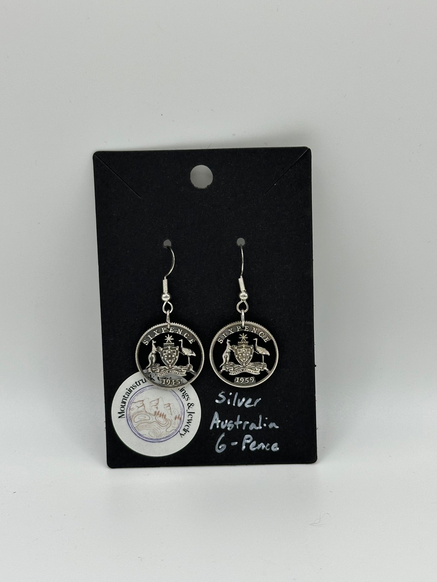 Australia Emu and Kangaroo Cut Silver 6 Pence Coin Earrings