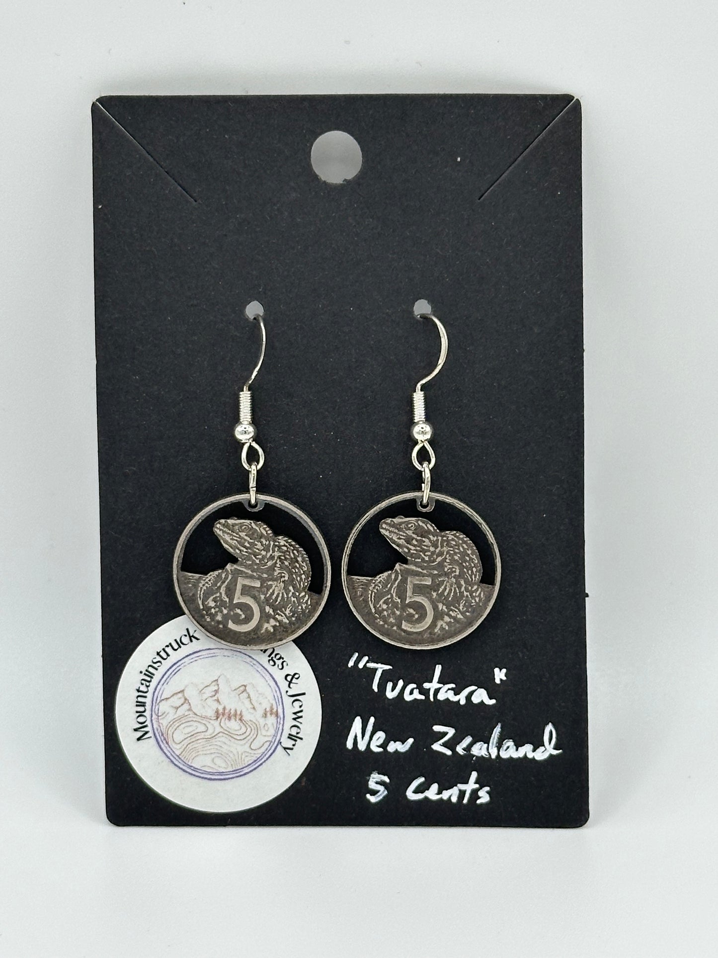 Tuatara Cut New Zealand 5 Cents Coin Earrings Jewelry