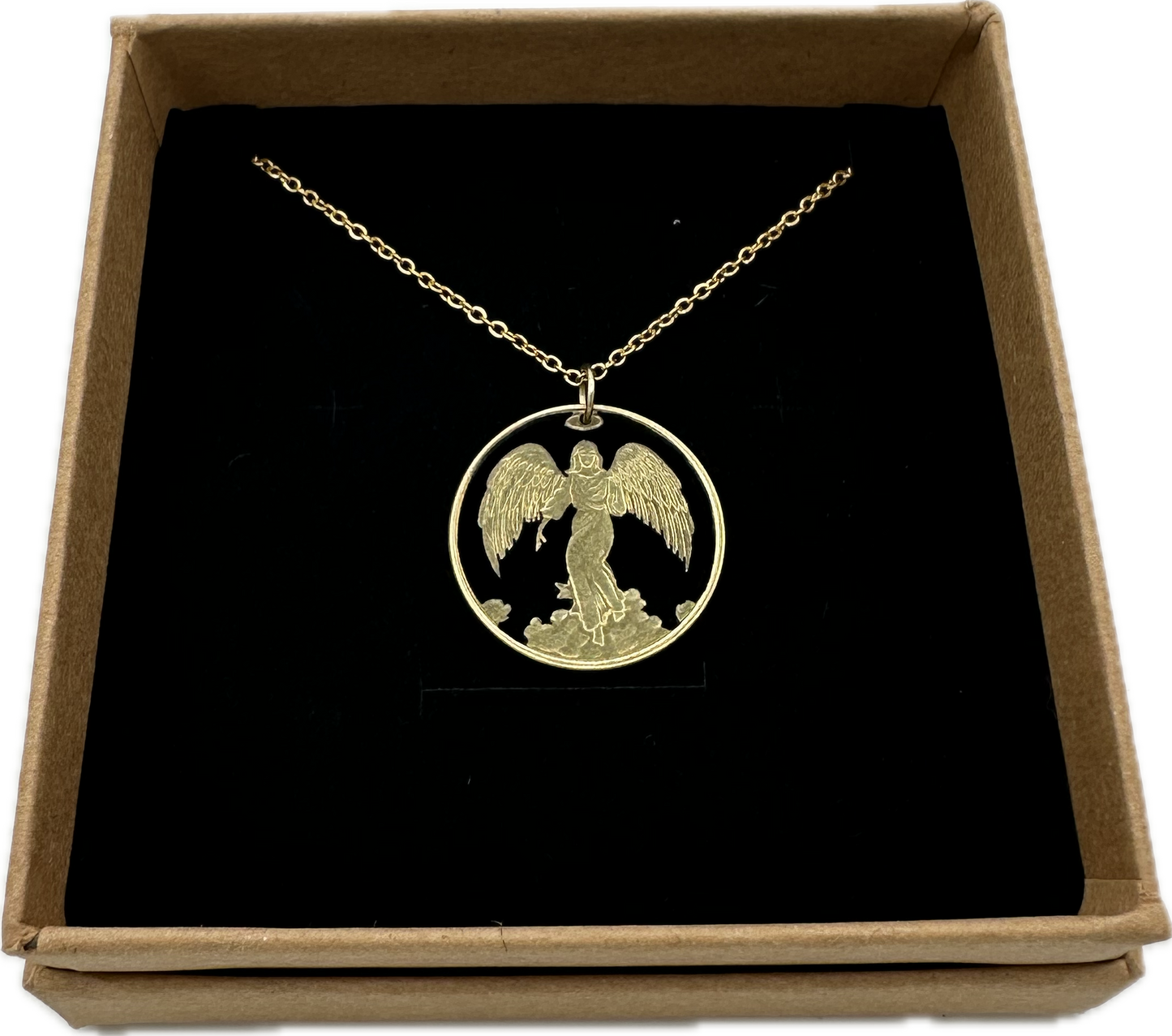 Guardian Angel Cut Token Coin Necklace Jewelry