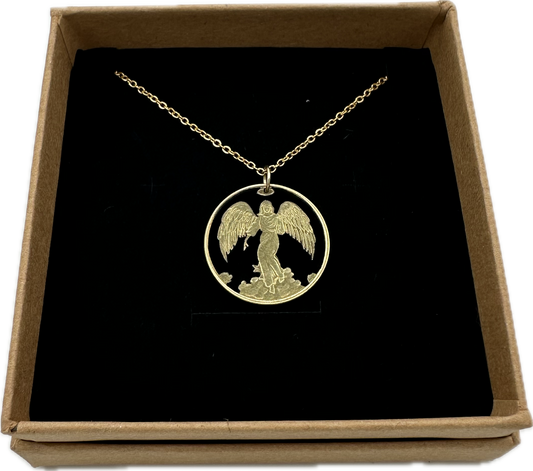 Guardian Angel Cut Token Coin Necklace Jewelry