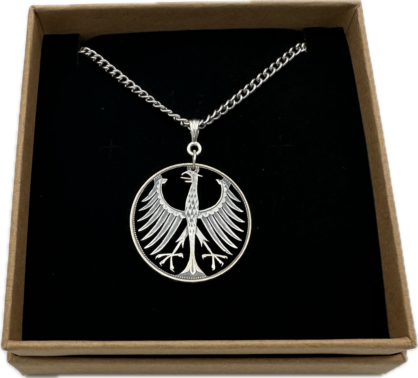 Germany Silver Eagle 5 Mark Cut Coin Necklace Jewelry