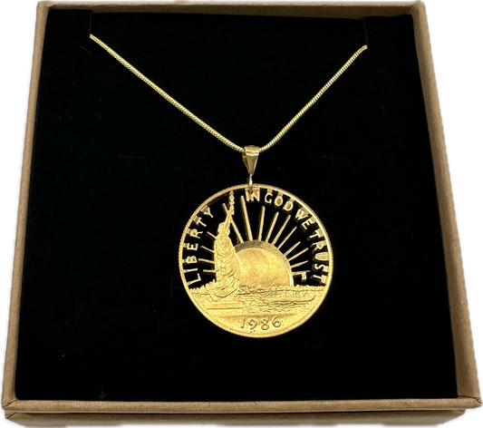 Nation of Immigrants Cut Half Dollar Coin Necklace Jewelry 24k Plate