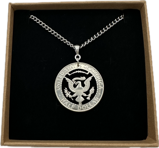 American Eagle Cut Silver Half Dollar Coin Necklace Jewelry