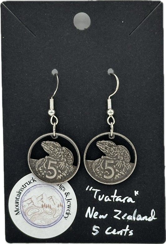 Tuatara Cut New Zealand 5 Cents Coin Earrings Jewelry