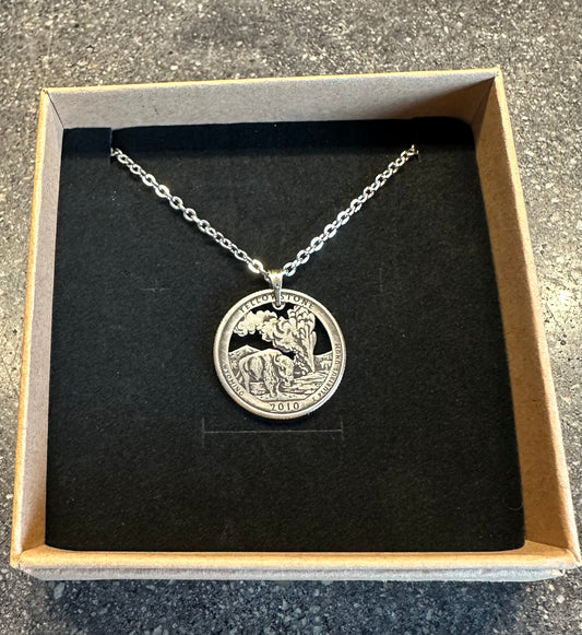 Yellowstone National Park Quarter Cut Coin Necklace Jewelry