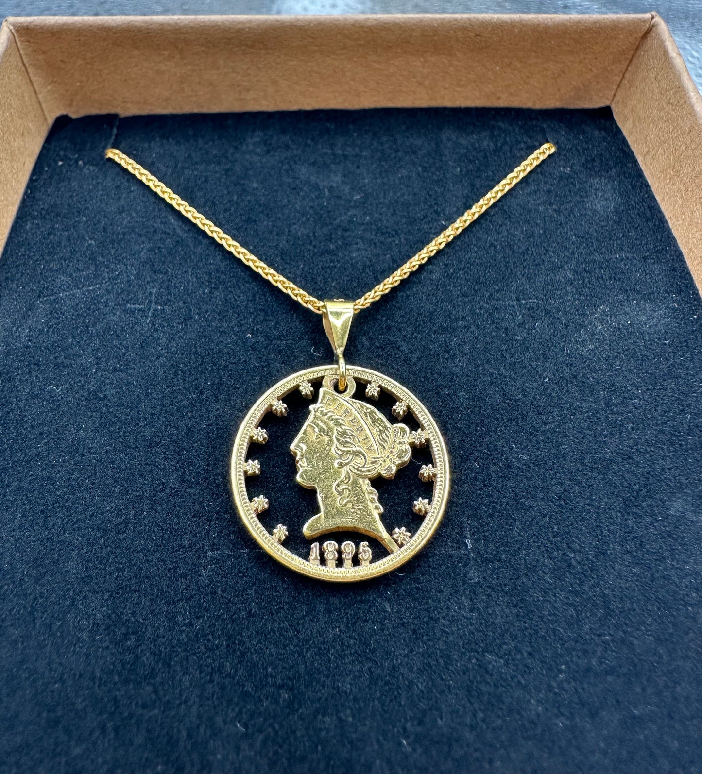 U.S. 22k Gold Half Eagle $5 Cut Coin Necklace