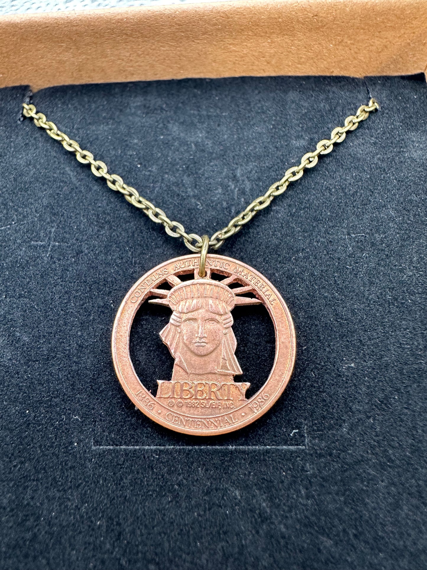 Authentic Copper Statue of Liberty Token Coin Cut Necklace