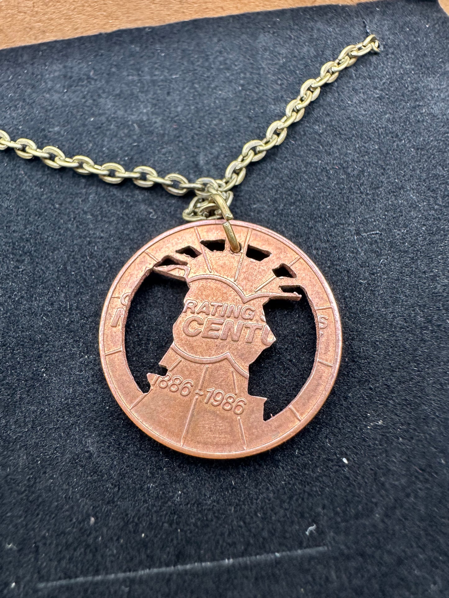 Authentic Copper Statue of Liberty Token Coin Cut Necklace