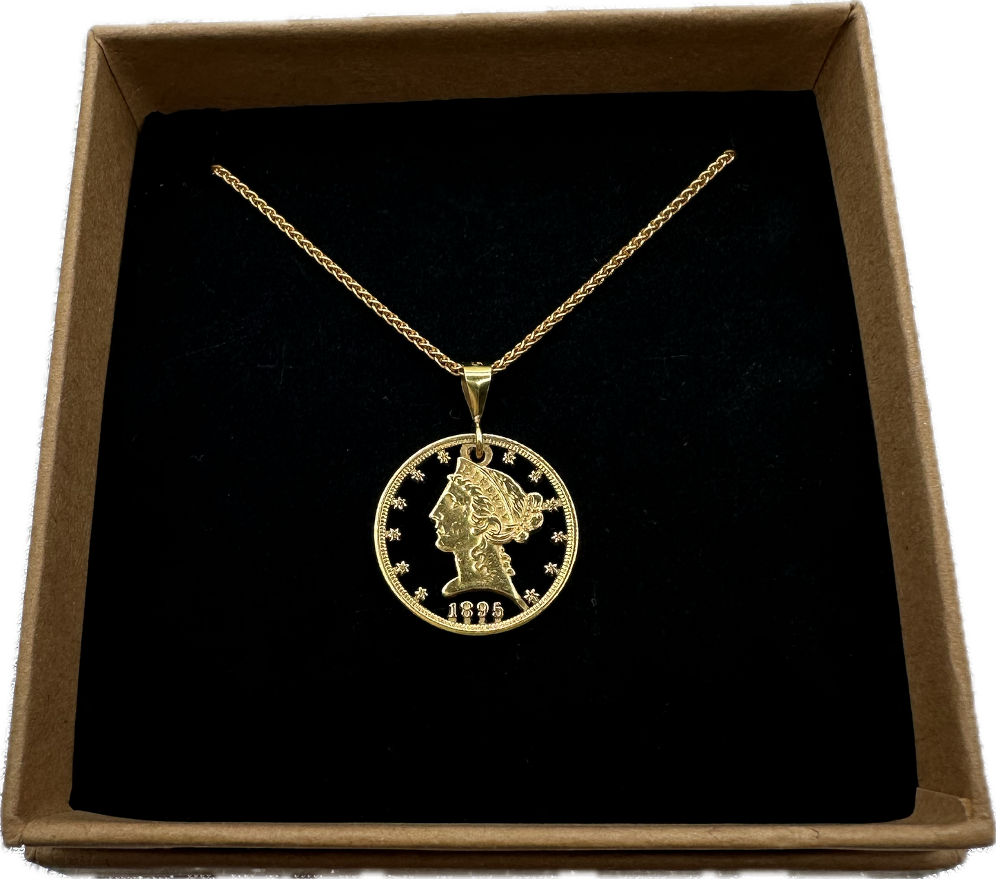 U.S. 22k Gold Half Eagle $5 Cut Coin Necklace