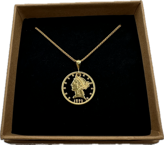 U.S. 22k Gold Half Eagle $5 Cut Coin Necklace