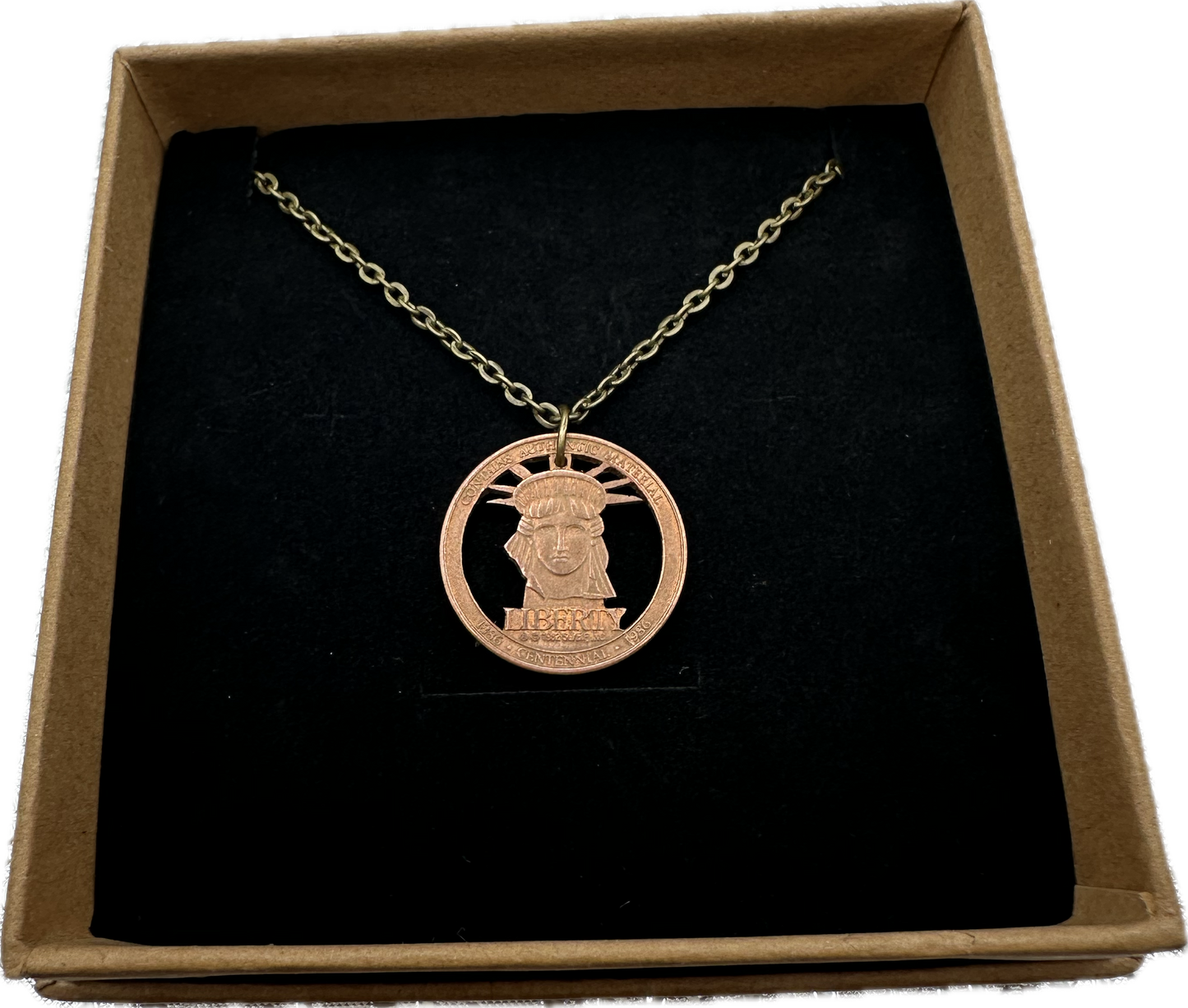 Authentic Copper Statue of Liberty Token Coin Cut Necklace