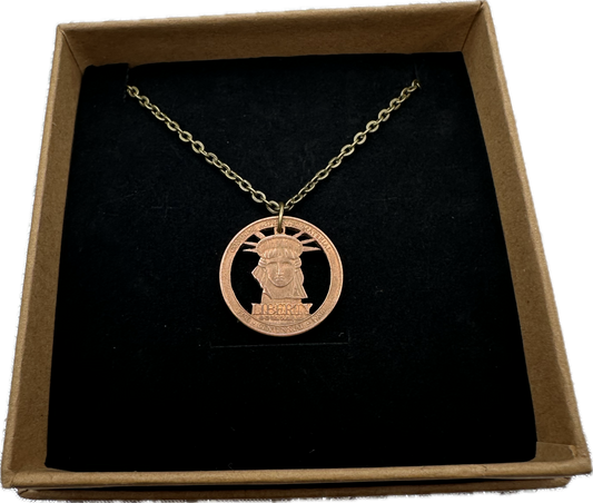 Authentic Copper Statue of Liberty Token Coin Cut Necklace