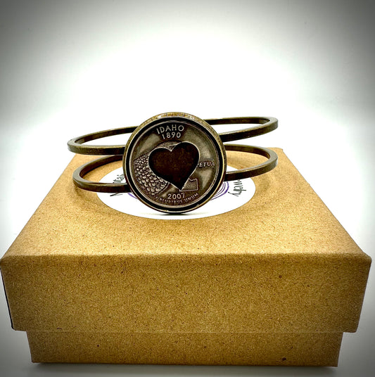 Heart U.S. State Quarter Hand Cut Bronze Coin Bracelet