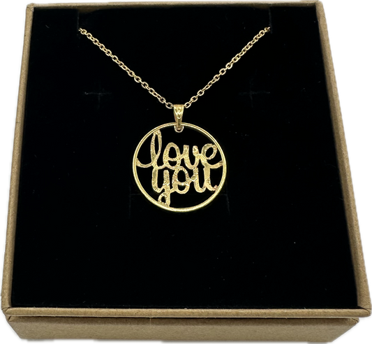 Token of My Love Series: “Love You” Hand Cut Gold Token Necklace