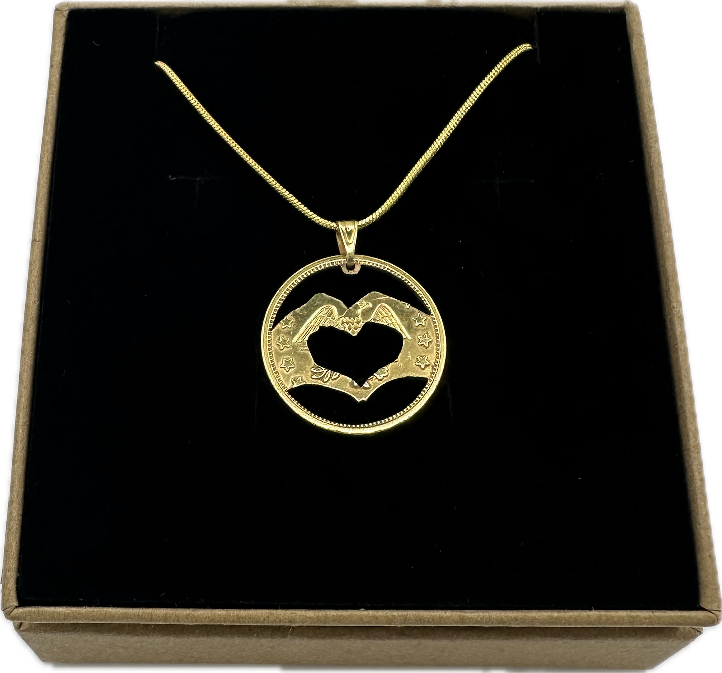 Token of My Love Series: Hand Hearts Hand Cut Gold Token Necklace