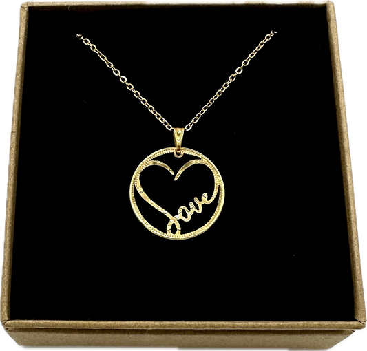 Token of My Love: Love Heart Hand Cut Gold Token Necklace