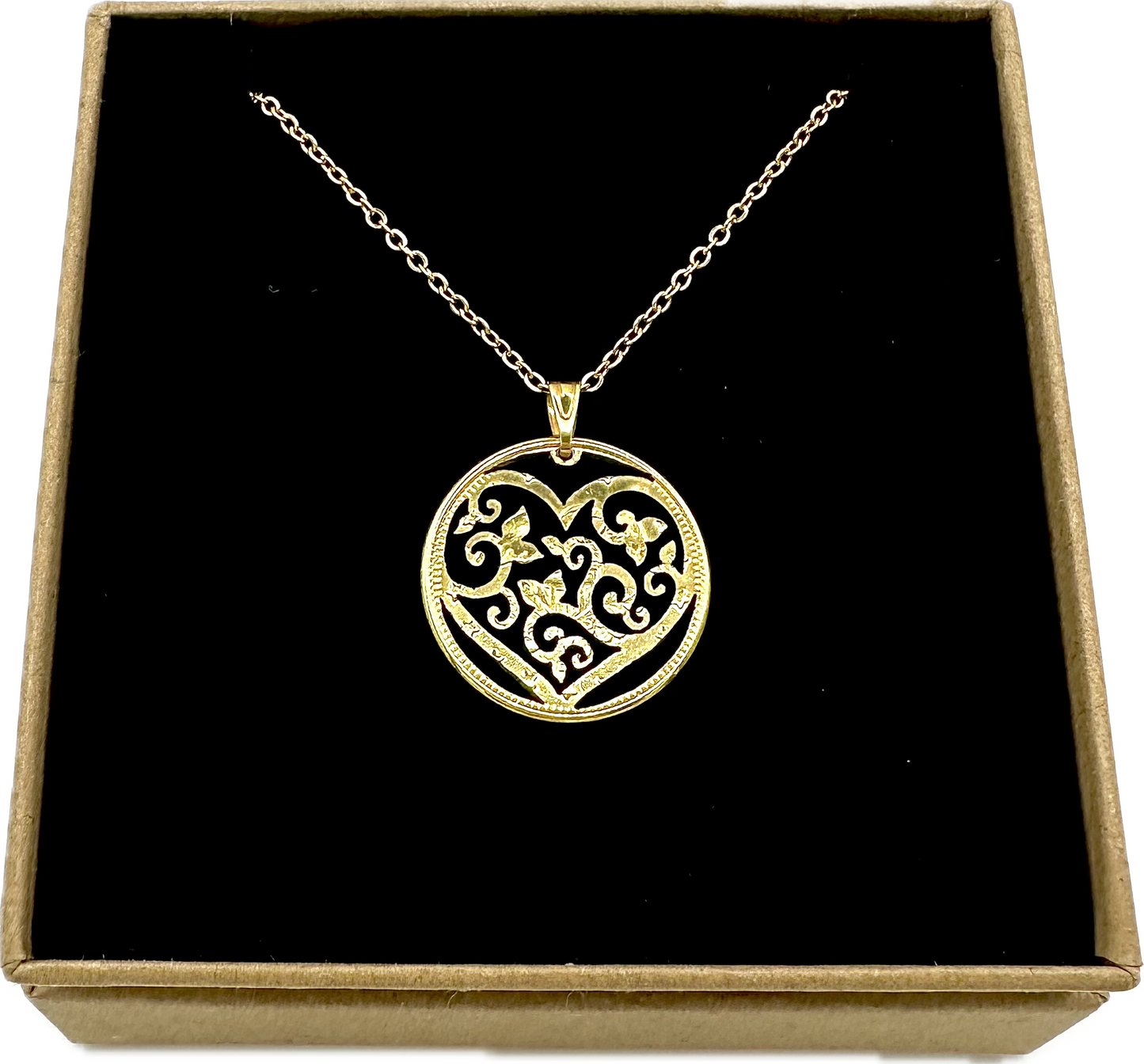 Token of My Love: Victorian Heart Hand Cut Gold Token Necklace