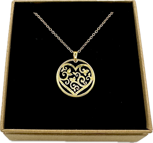 Token of My Love: Victorian Heart Hand Cut Gold Token Necklace