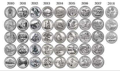 A chart showing the front designs of the 2010 to 2018 National Park Service America The Beautiful National Park Quarters, arranged in a grid with years above each coin on a white background.
Source: https://printable.rjuuc.edu.np/en/printable-national-park-quarters.html
-Mountainstruck Coin Jewelry