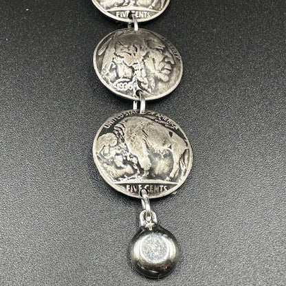 U.S. Buffalo Nickel Domed Coin Bracelet end with back of clasp on a black background. - Mountainstruck Coin Jewelry