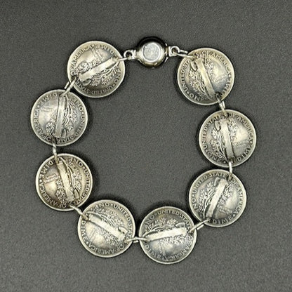U.S. Mercury Dime Silver Coin Bracelet back on a black background. - Mountainstruck Coin Jewelry