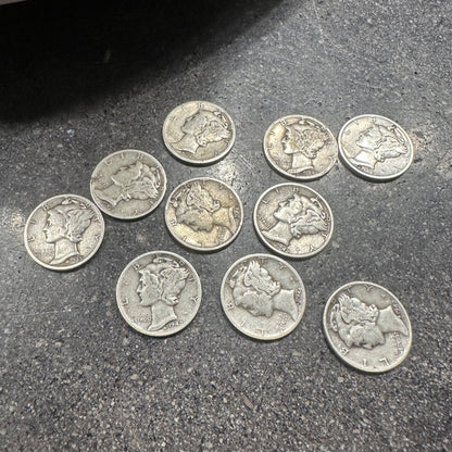 Mercury Silver Dime Coins on a concrete surface - Mountainstruck Coin Jewelry