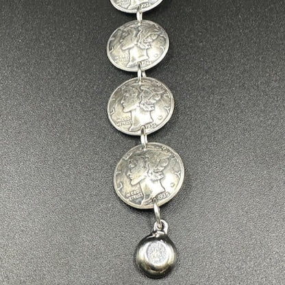 U.S. Mercury Dime Silver Coin Bracelet end on a black background. - Mountainstruck Coin Jewelry