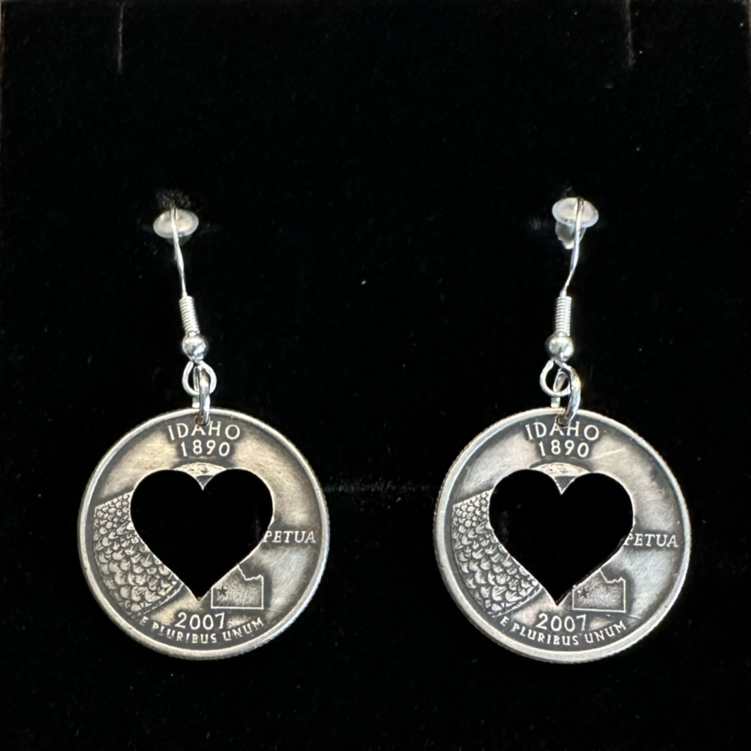 U.S. Idaho Quarter Hand Cut Heart Coin Earrings - Mountainstruck Coin Jewelry