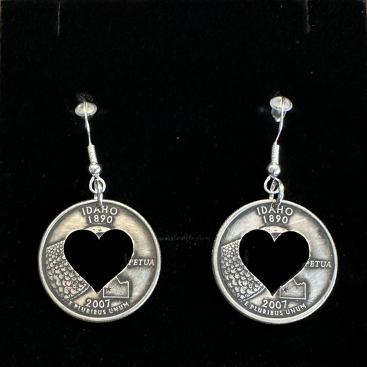 U.S. Idaho Quarter Hand Cut Heart Coin Earrings - Mountainstruck Coin Jewelry