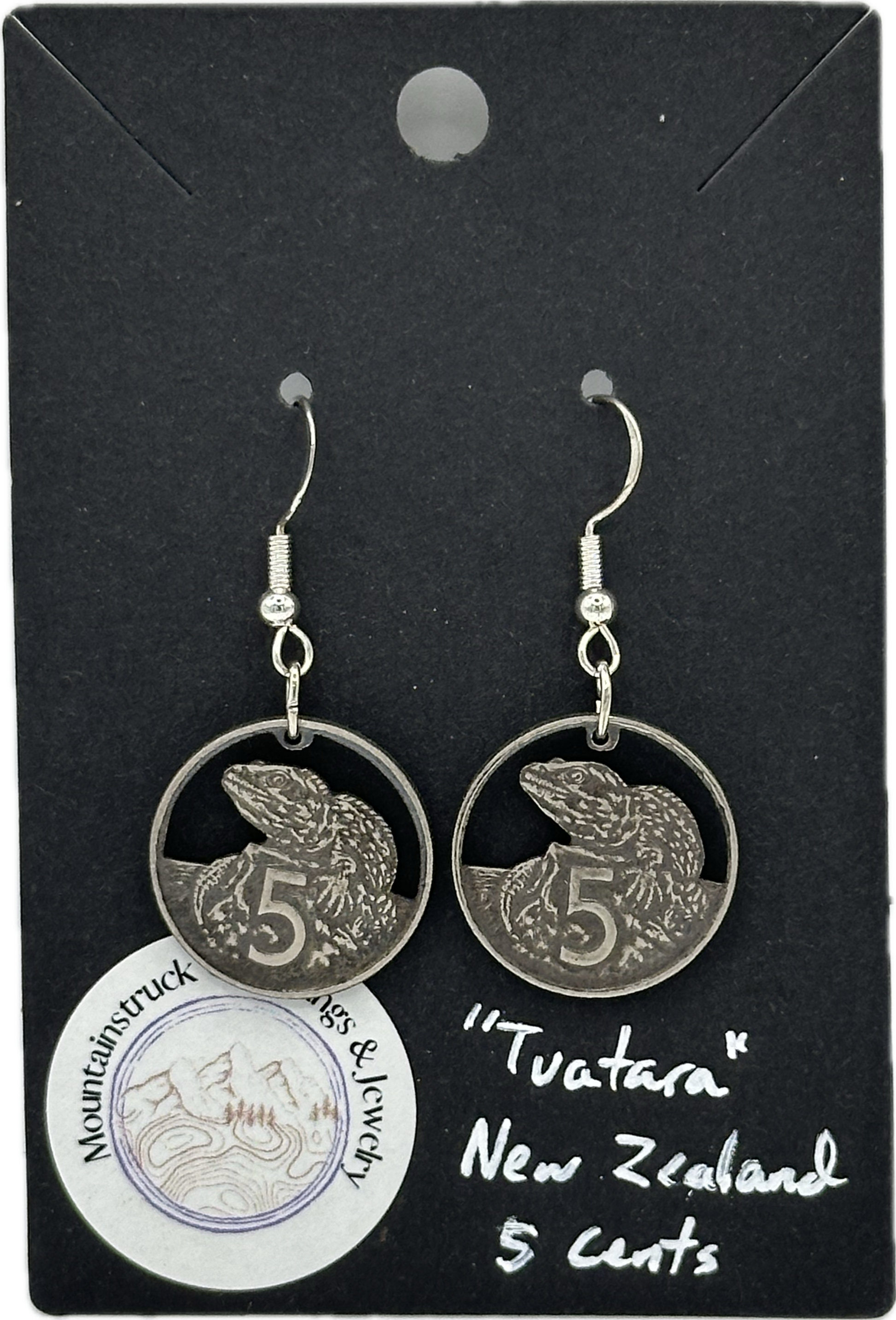 New Zealand Tuatara 5 Cents Hand Cut Coin Earrings - Mountainstruck Coin Jewelry