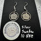 Sweden Crown 10 Ore Hand Cut Silver Coin Earrings on a black background. - Mountainstruck Coin Jewelry