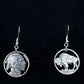U.S. Buffalo Nickel Hand Cut Coin Earrings (combo) with sterling silver earring hooks on a black velvet background. - Mountainstruck Coin Jewelry