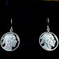 U.S. Buffalo Nickel Hand Cut Coin Earrings (Front) on black velvet background. - Mountainstruck Coin Jewelry