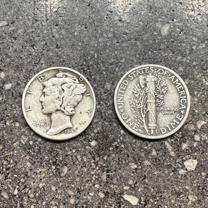 U.S. Mercury Dime Silver Coin on a concrete background. Front side of coin on the left of the picture and back of coin on the right side. - Mountainstruck Coin Jewelry