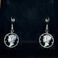 U.S. Mercury Dime Hand Cut Silver Coin Earrings on a black velvet background. - Mountainstruck Coin Jewelry