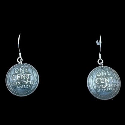 U.S. Steel Wheat Penny Domed Coin Earrings in a brown kraft box on a black velvet background. - Mountainstruck Coin Jewelry